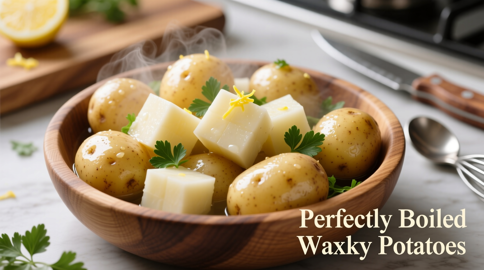 Perfectly boiled waxy potatoes ready for potato salad preparation