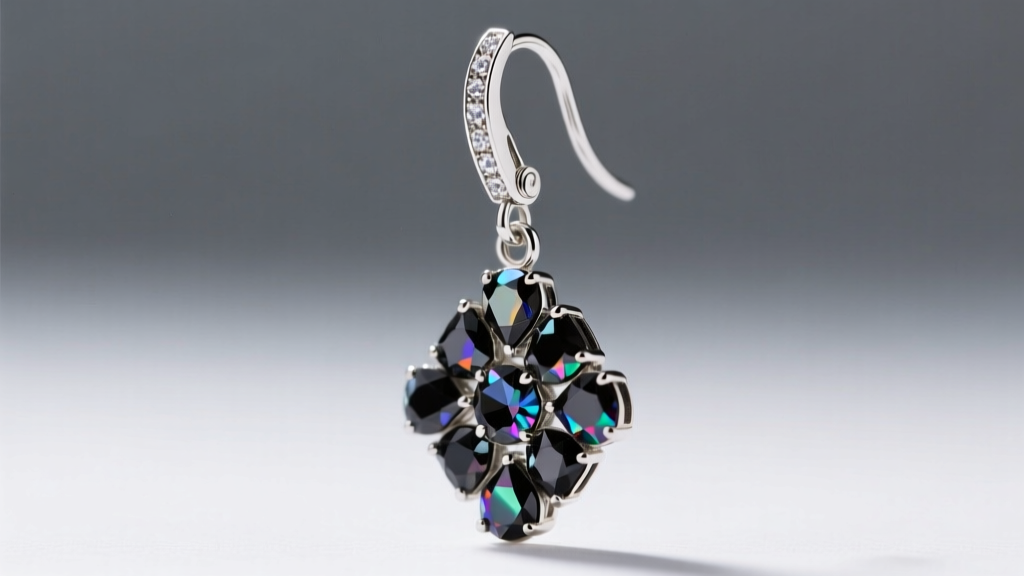 Side profile of a heavy marcasite drop earring on an 18-gauge silver leverback ear wire, demonstrating secure structural support.