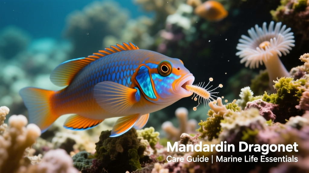 Close-up of a mandarin dragonet actively feeding on live copepods among live rock