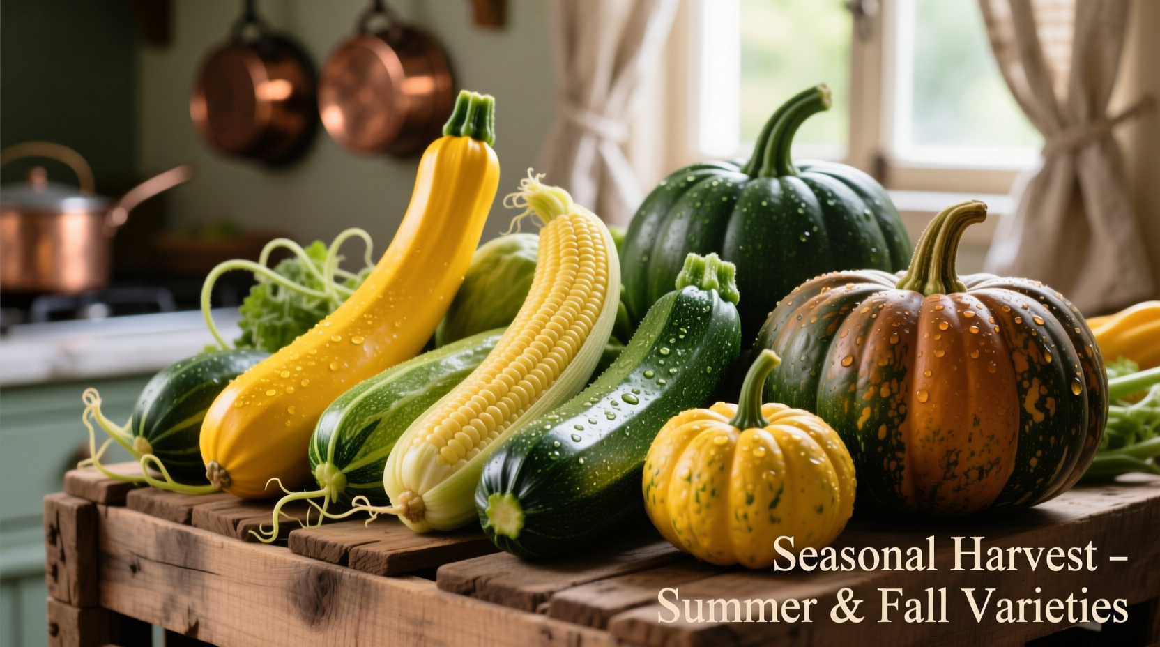 Fresh summer and acorn squash varieties side by side