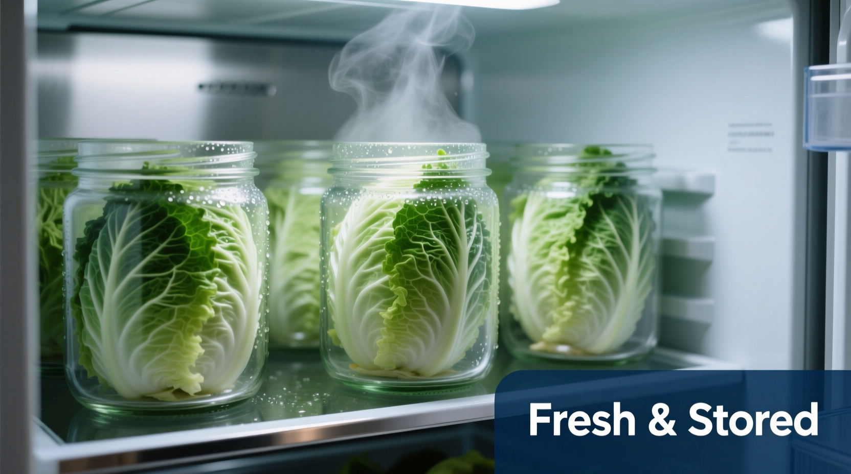 Cooked cabbage stored in glass containers in refrigerator