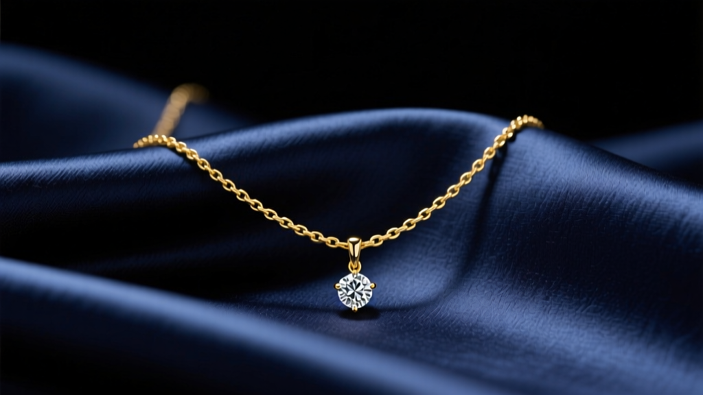 14k yellow gold lariat necklace with a bezel-set diamond drop draped over dark silk, captured in soft directional studio lighting.