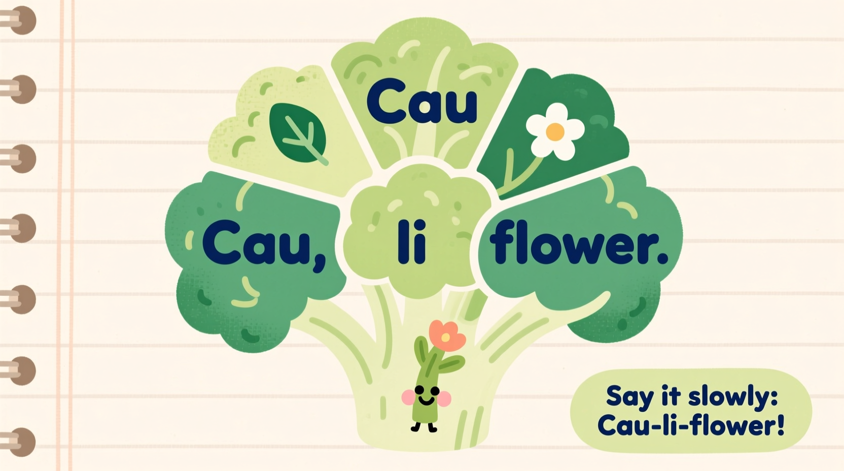 Cauliflower spelling breakdown visual guide