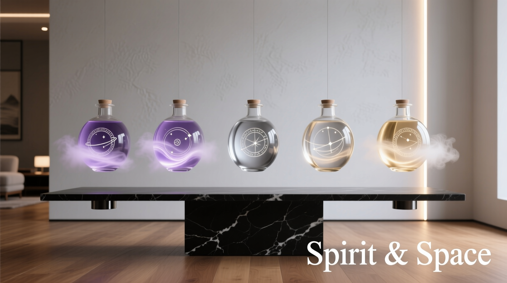 floating spirit bottles display idea for modern living rooms