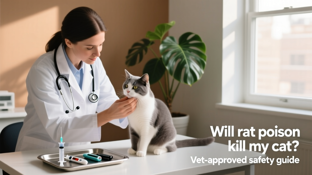 Veterinarian gently examining a calm cat during a clinical assessment, with diagnostic tools visible nearby