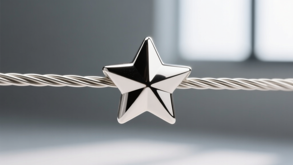 Close-up of 0.018-inch 49-strand steel beading wire threading smoothly through the center hole of a 3mm sterling silver star bead.