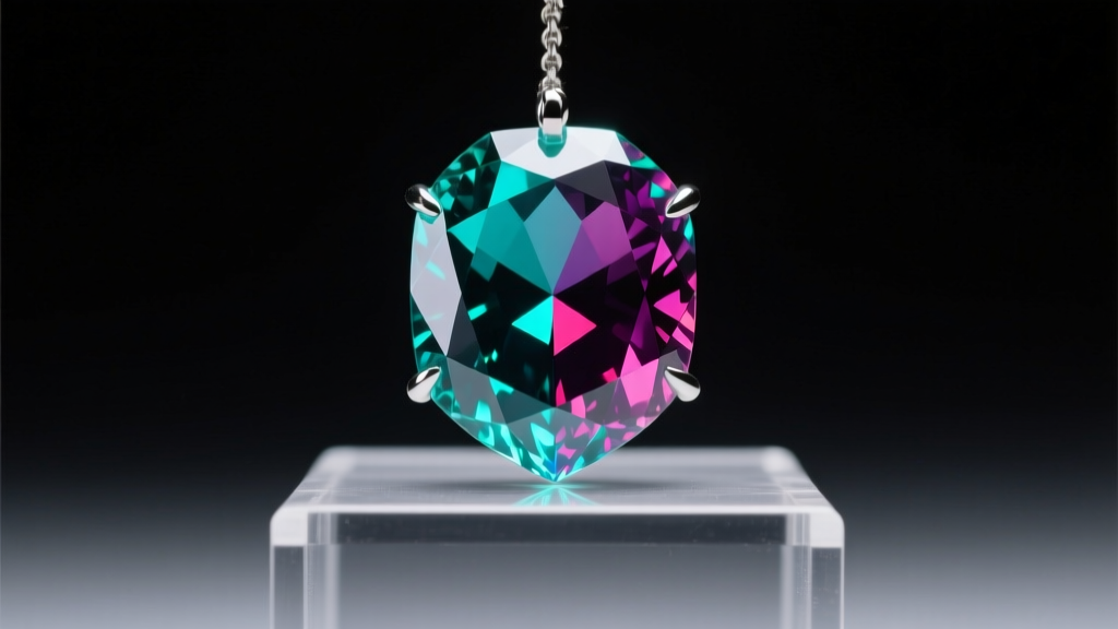 Macro shot of lab-created alexandrite gemstone showing a vivid color shift from bluish-green to purplish-red under studio lighting