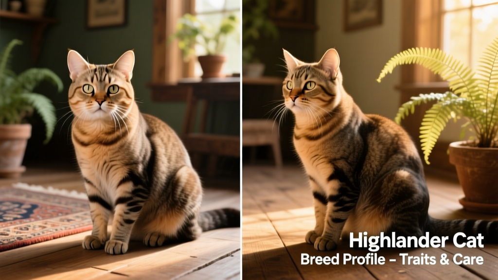 Side-by-side comparison showing the Highlander's unique head shape, wide-set ears, and muscular build
