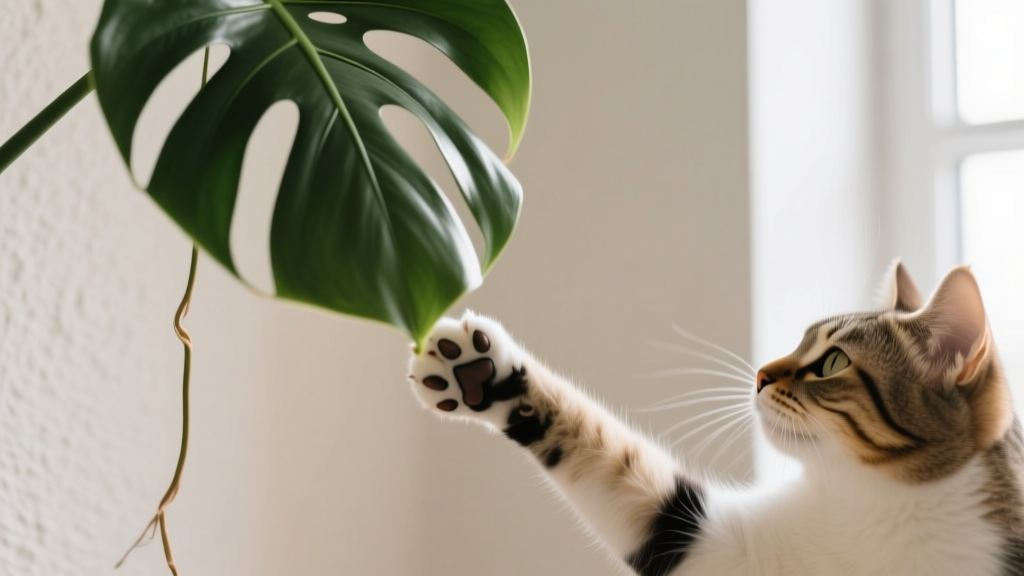 Cat Paw Swatting at Hanging Plant Leaves
