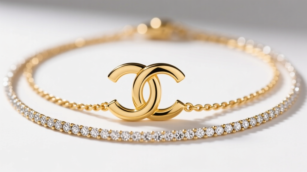 Close-up of layered necklaces showing an 18k yellow gold Coco Crush pendant resting above a delicate diamond-station cable chain