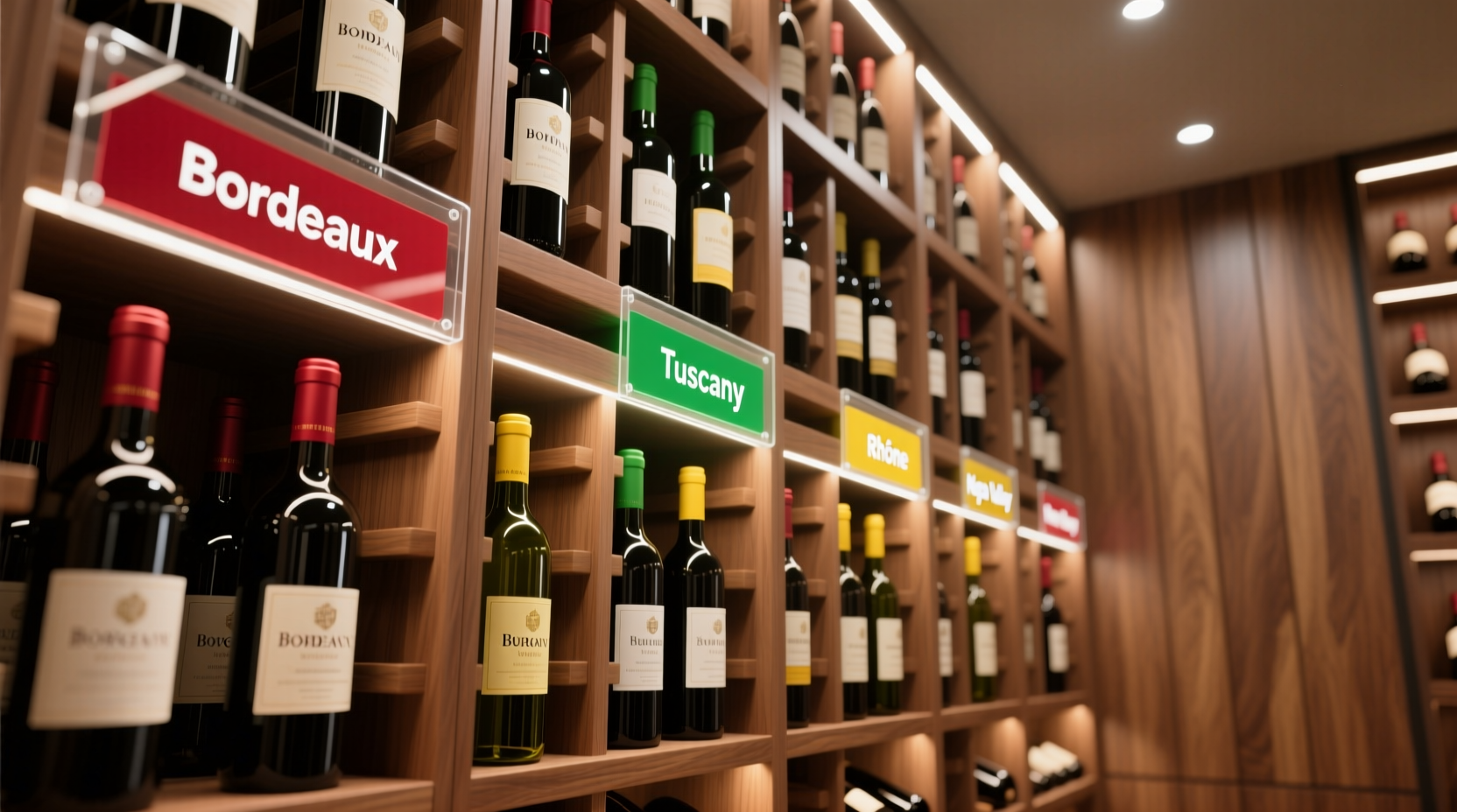 how to organize a wine cellar by region using color-coded digital labels