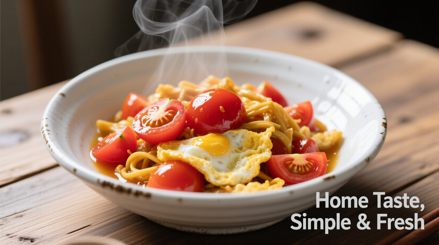 Chinese tomato egg stir fry in white bowl