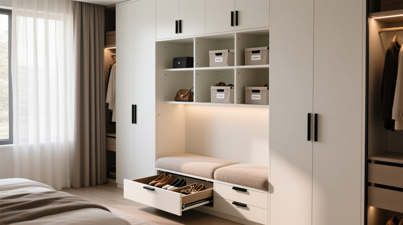 closet bench vs floating shelf seat