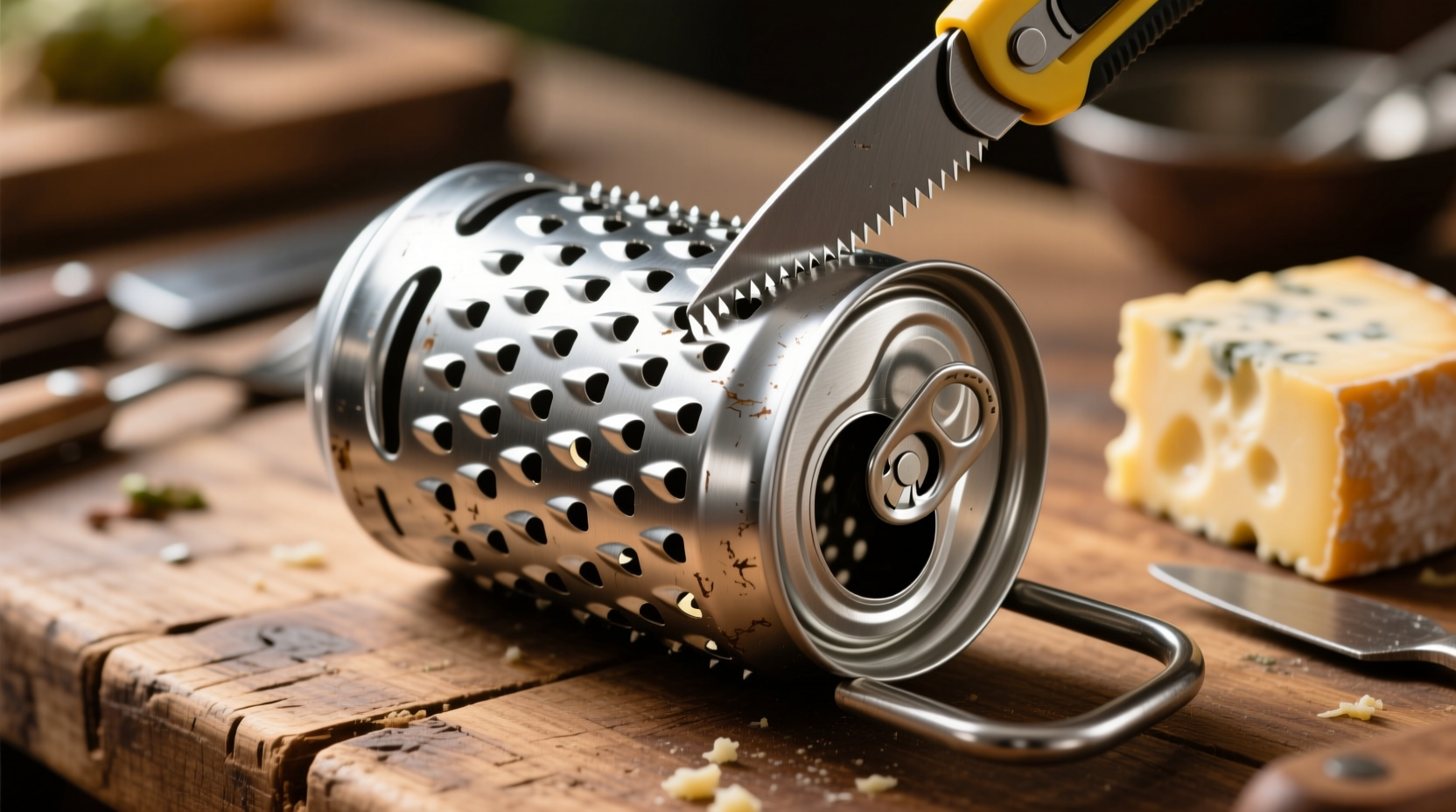 make an impromptu cheese grater out of a soda can