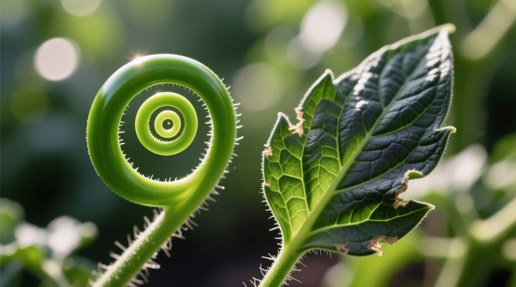 Close-up of healthy and curled tomato leaves comparison