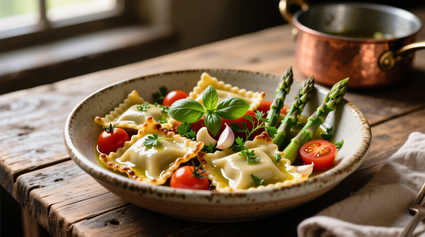 Perfect Spring Ravioli with Tomatoes & Asparagus