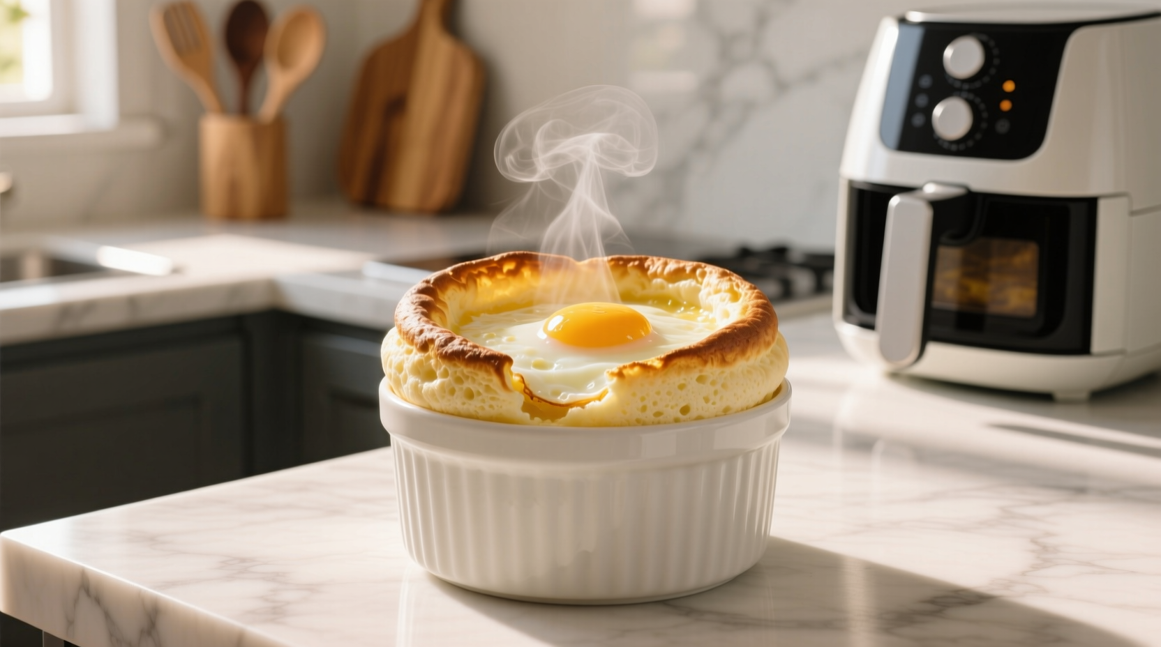 these air fryer baked eggs are half souffle and half fr