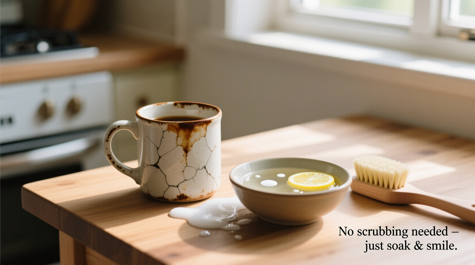 how to clean a stained coffee mug without scrubbing too hard