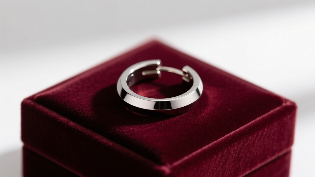 Polished 16-gauge implant-grade titanium continuous sleeper hoop earring resting on a soft velvet jewelry gift box.