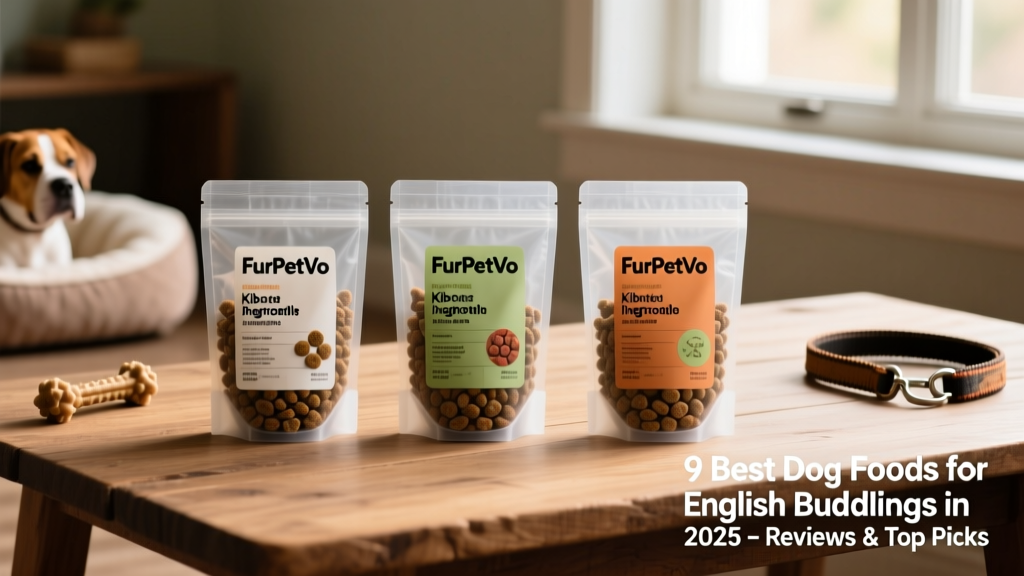 Side-by-side comparison of three FurPetVo kibble varieties in clear, eco-friendly packaging with visible ingredient labels
