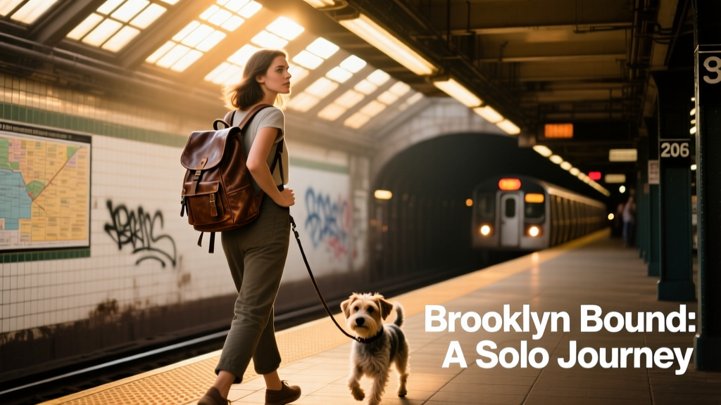 A solo female traveler walking through the New York Subway