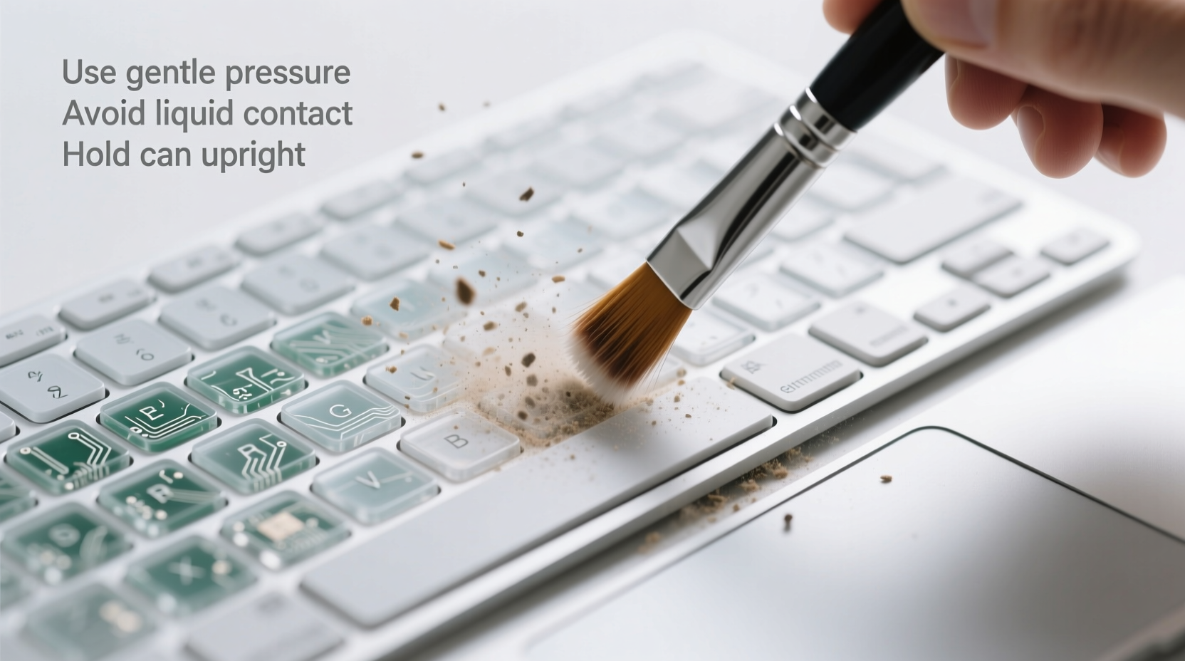 how to clean under keyboard keys on a laptop without damaging circuits