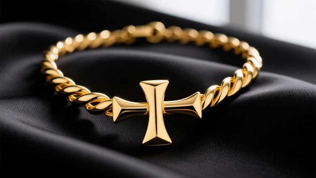 Close-up of a chunky 14k yellow gold toggle necklace on black silk, highlighting the thick T-bar clasp resting at the front center.