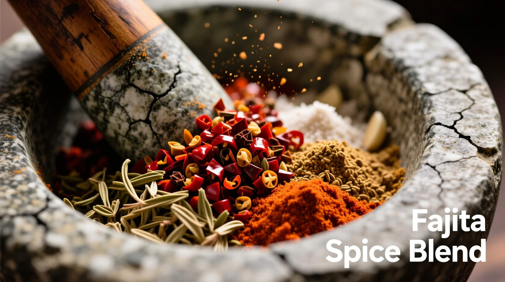 Steak fajita spices in mortar and pestle