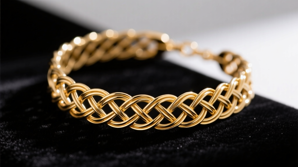 Macro shot of a 14k gold wire woven choker necklace on dark velvet, highlighting the intricate basket-weave metal texture.