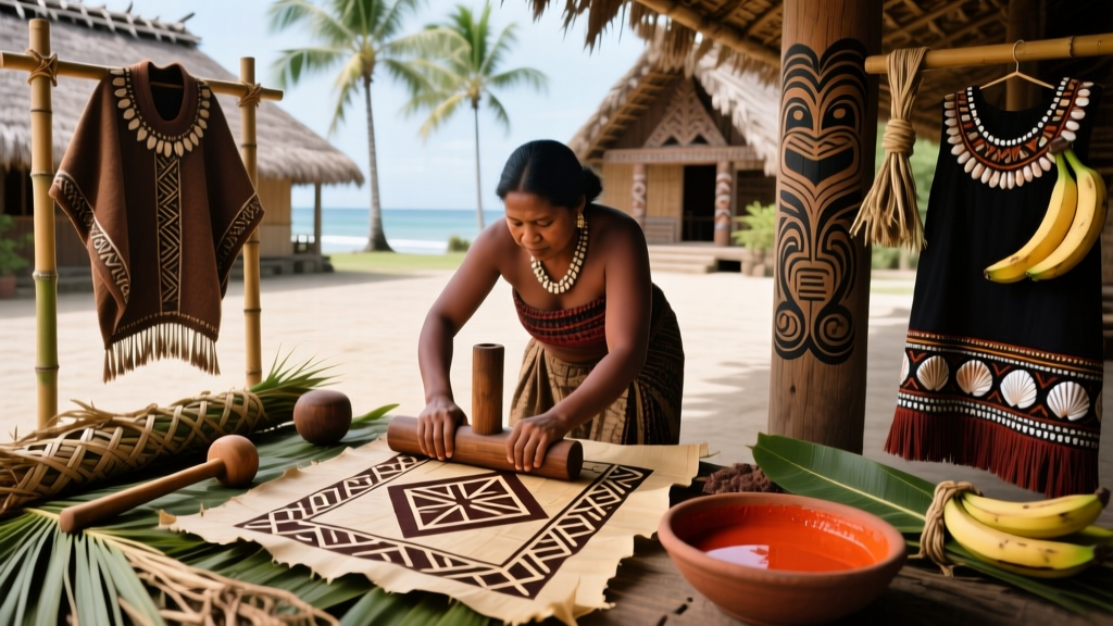 Samoan Tapa Cloth Dyeing With Morinda Root And Stencil Designs