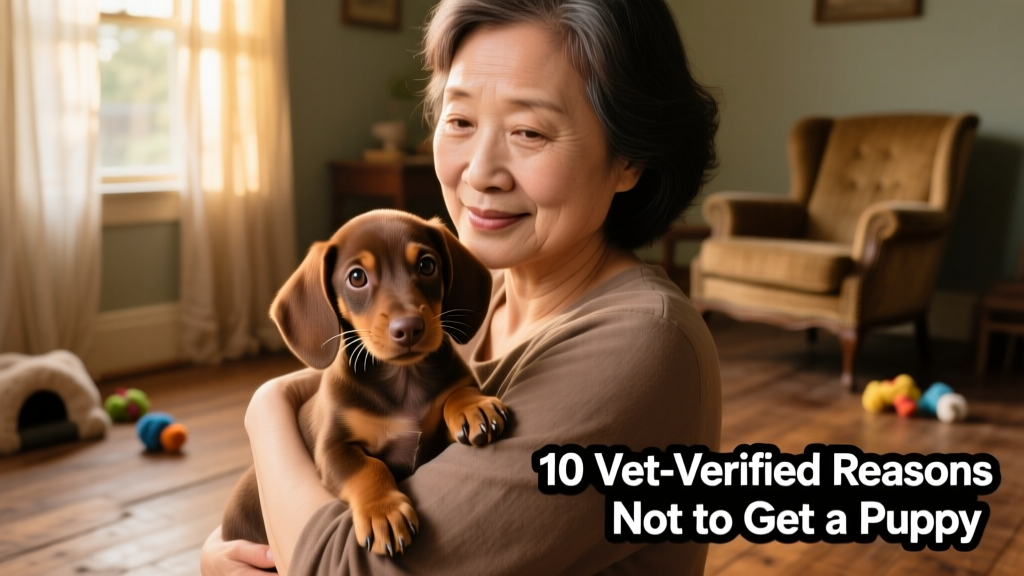 woman holding an 8 weeks old smooth hair brown dachshund puppy