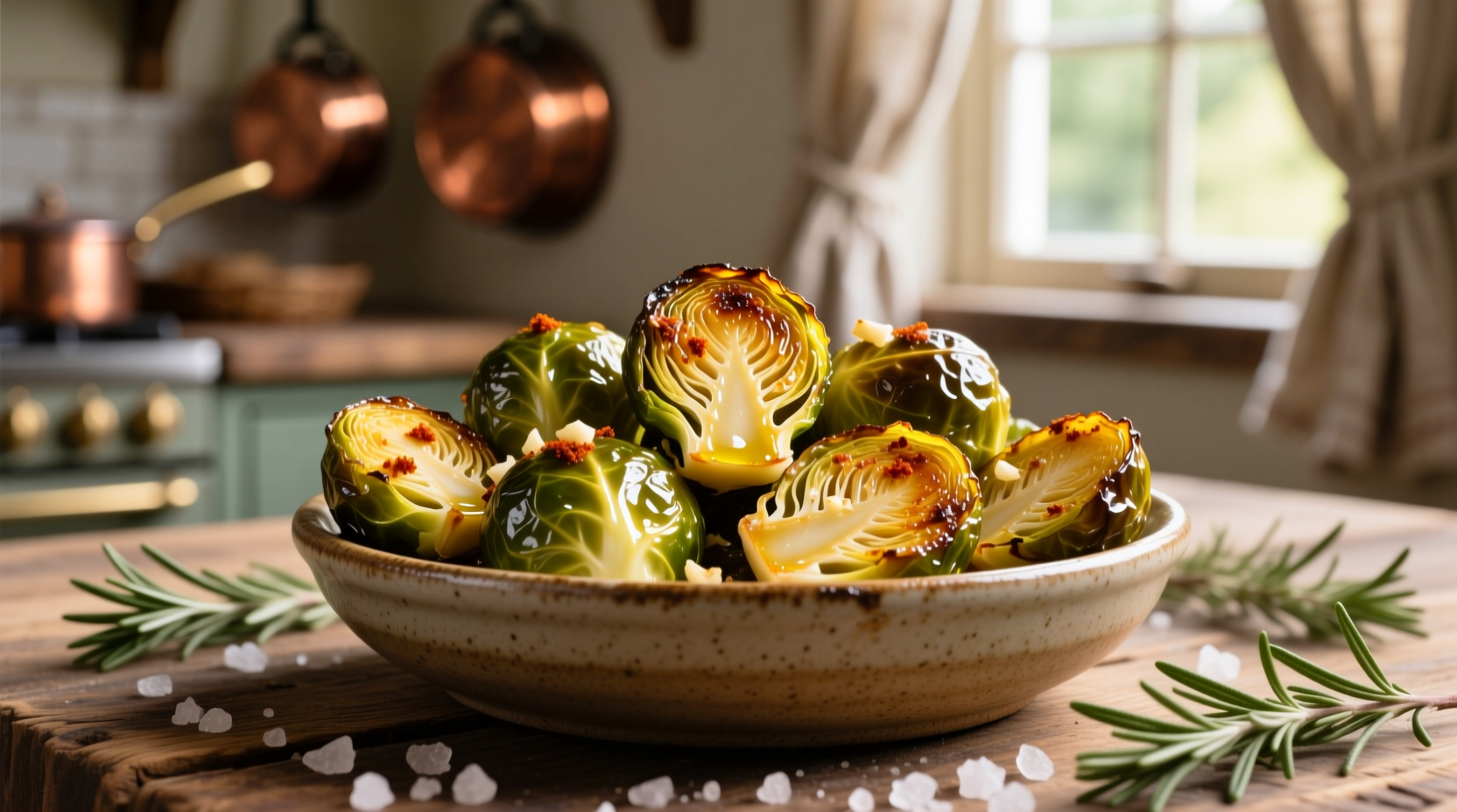 Crispy golden garlic roasted brussels sprouts