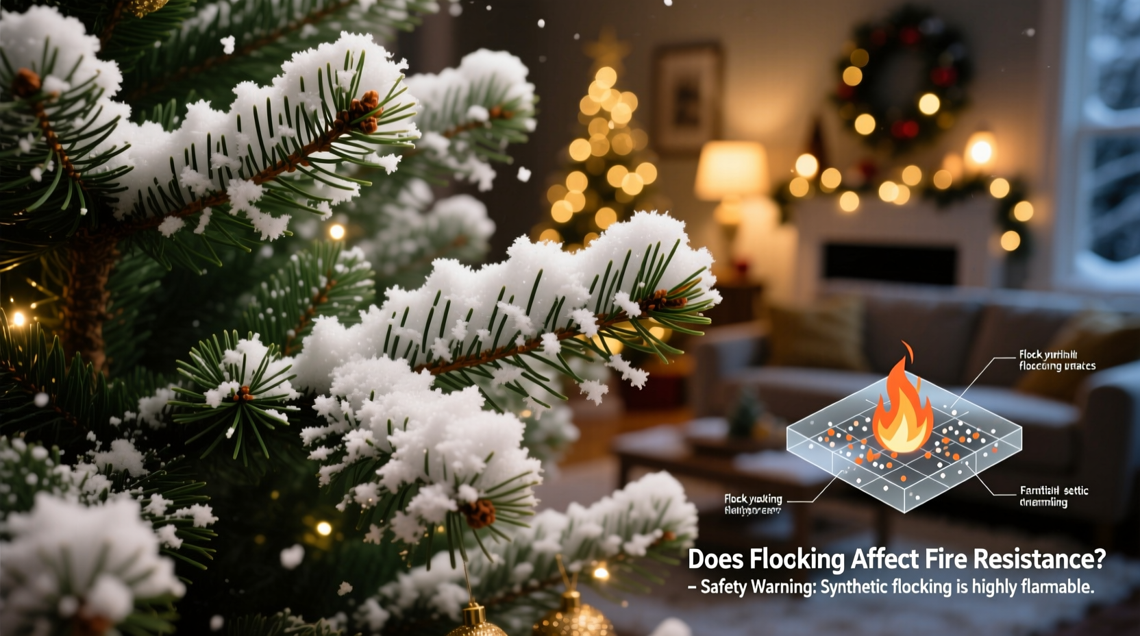 why is flocking applied to christmas trees and does it affect fire resistance
