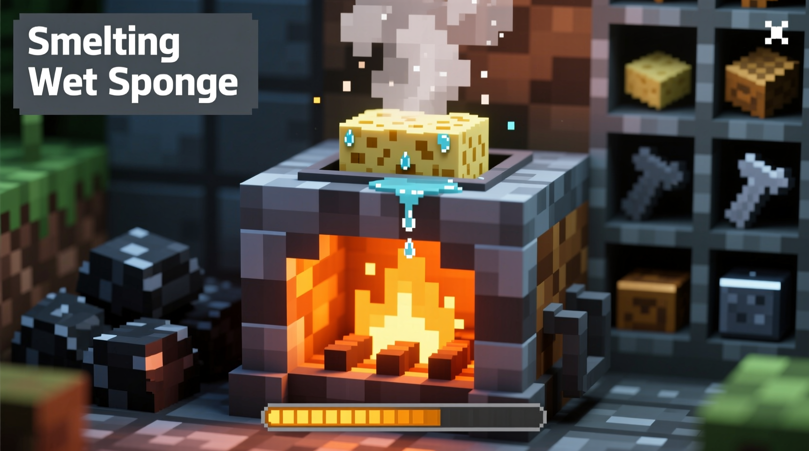 Smelting wet sponge in Minecraft furnace interface