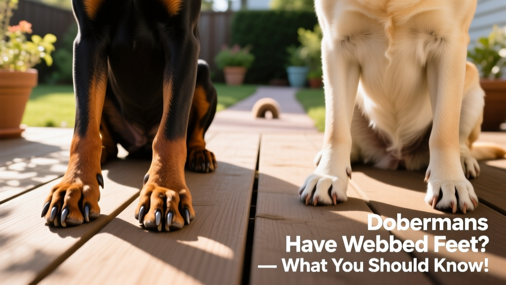 Side-by-side comparison of a Doberman’s paw and a Labrador’s paw, highlighting the lack of webbing in the Doberman