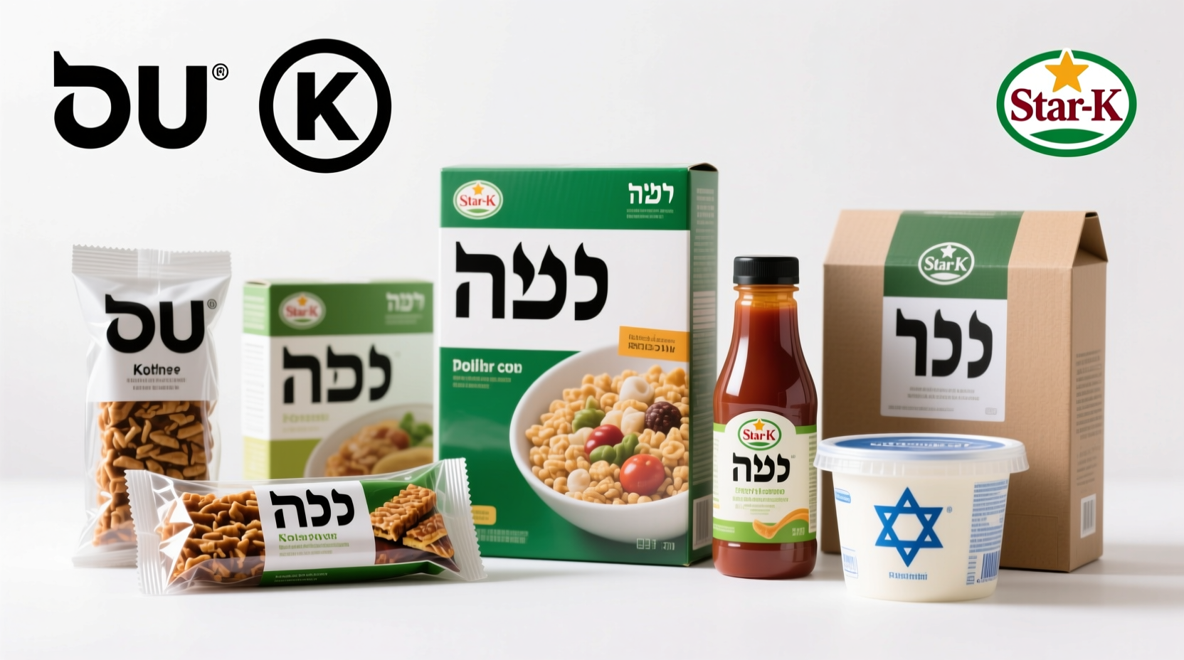 Kosher certification symbols on packaged food items