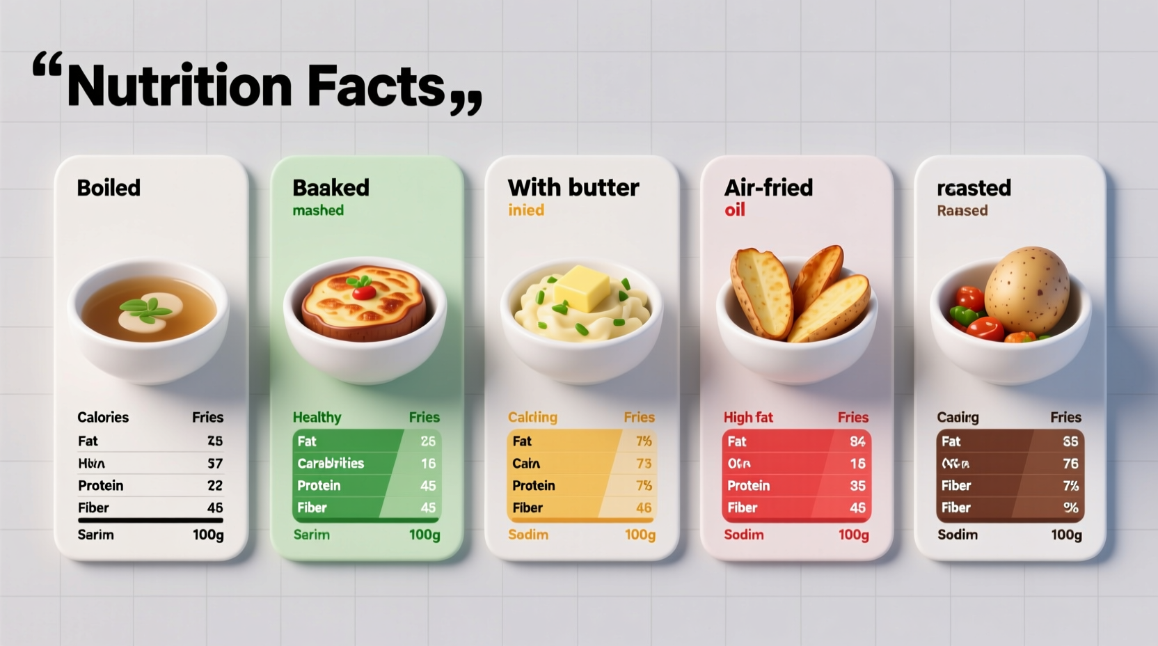 Nutrition facts of different potato preparations side by side