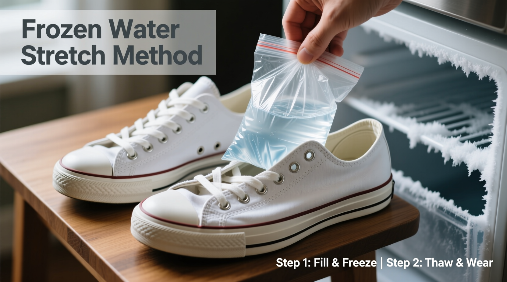 how to stretch canvas shoes that are too tight using frozen water method