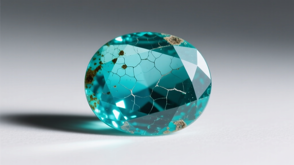 Macro photo of a turquoise cabochon showing surface pitting and color fading from vinegar exposure during DIY jewelry cleaning.