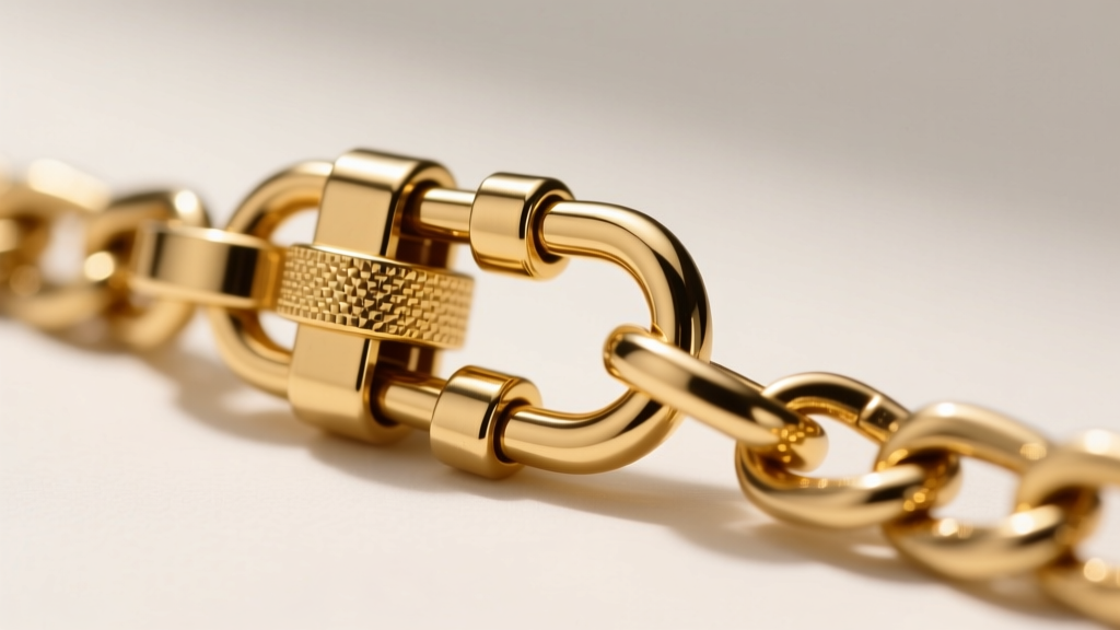 Macro shot of a heavy-duty lobster clasp on a thick 5mm Figaro gold chain, showing the secure soldered jump ring connection.