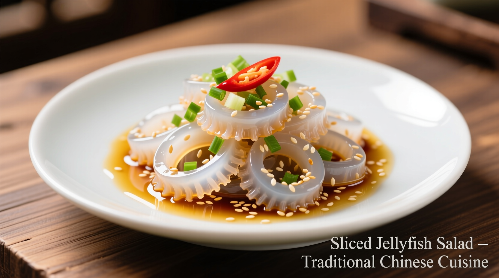 Sliced jellyfish prepared in traditional Chinese salad with sesame oil