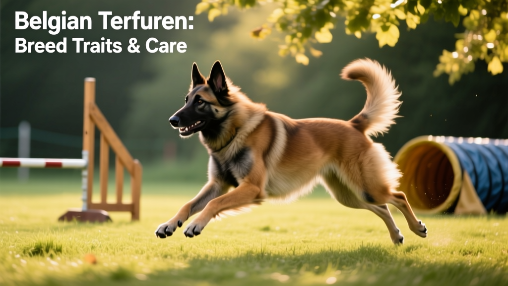 A Belgian Tervuren mid-stride during an agility course, focused and athletic
