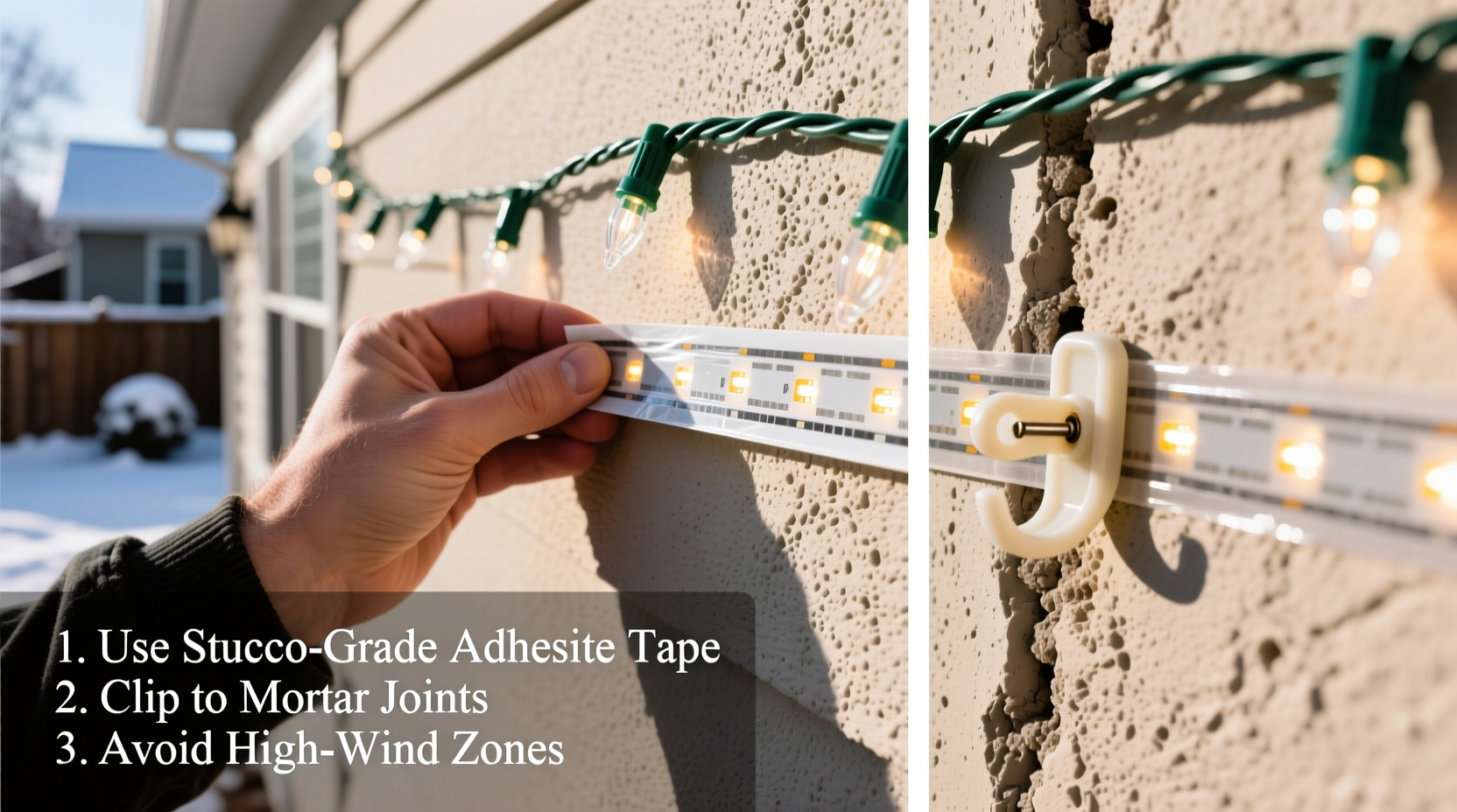 how to mount christmas lights on stucco without leaving permanent holes