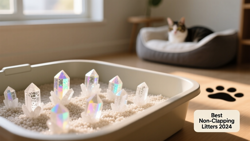 Close-up of fine-grain silica crystals in a clean litter box