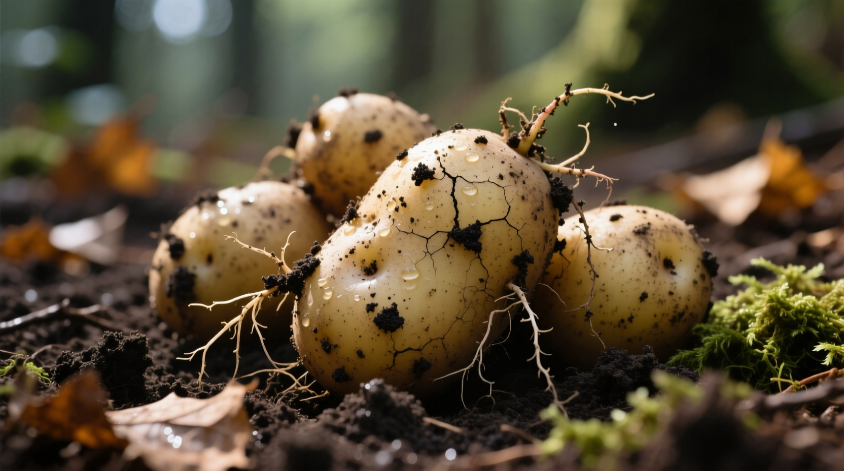 Fresh potatoes with soil still clinging to skin