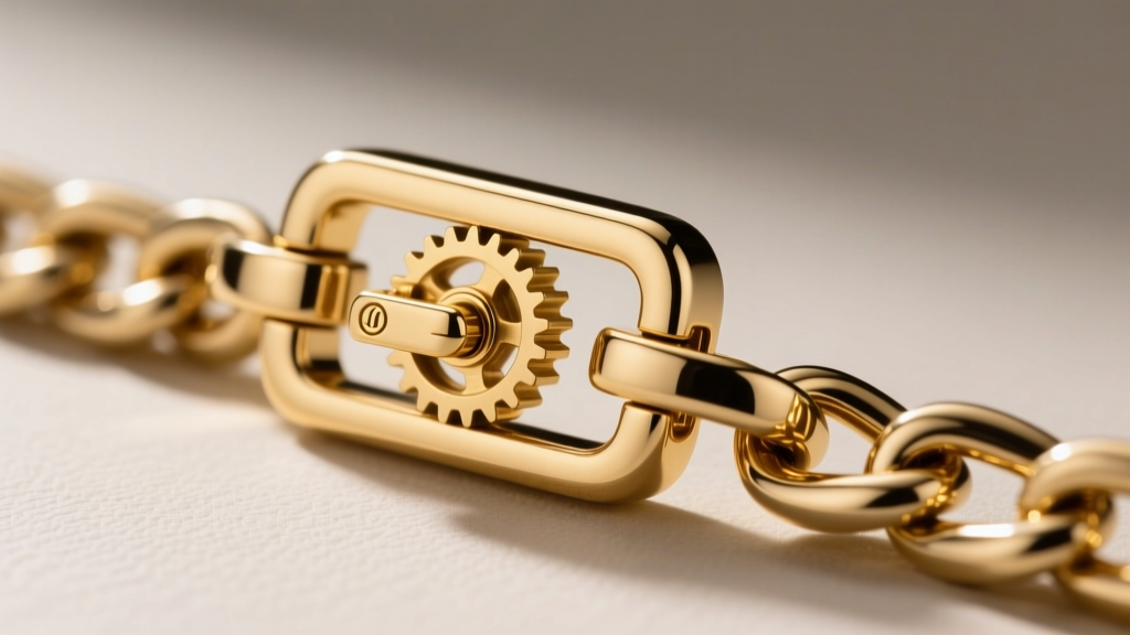 Close-up of a 14k gold box clasp with a safety latch on a Cuban chain, focusing on the secure locking mechanism and polished finish.