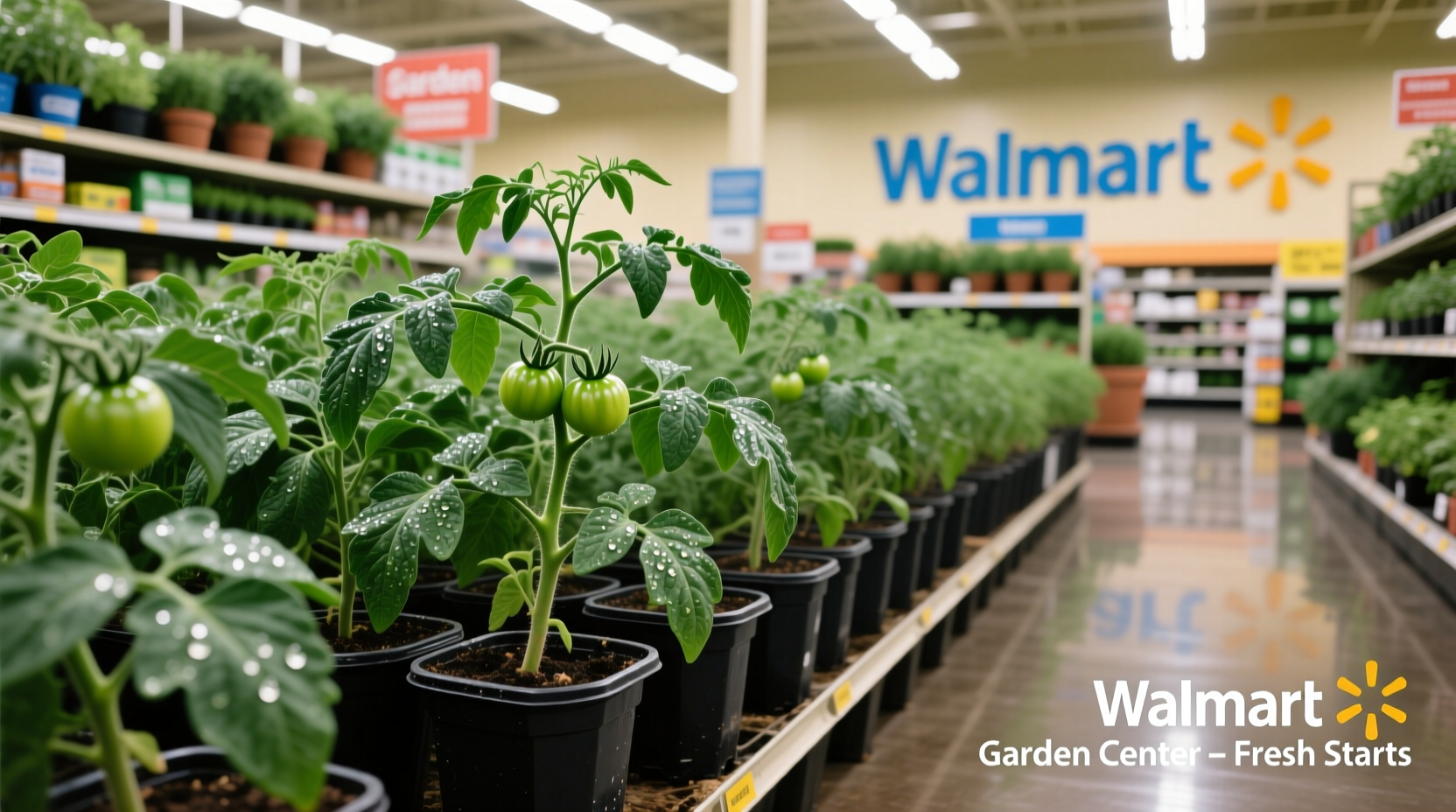 Healthy tomato plants in Walmart garden center