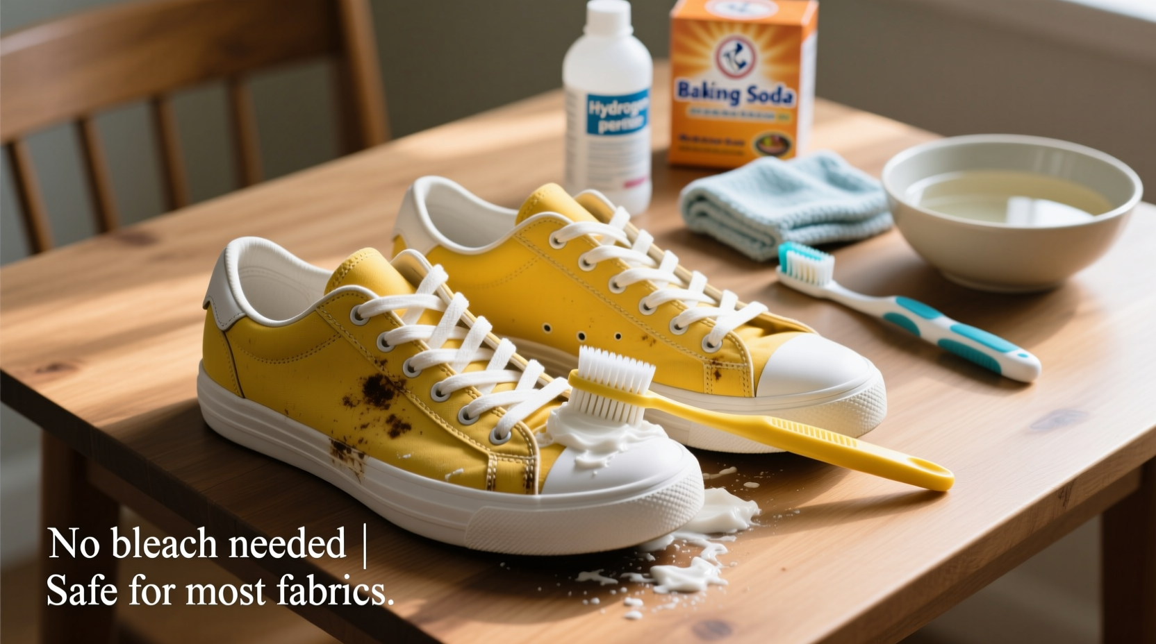 how to clean yellowed white sneakers using household items without bleach
