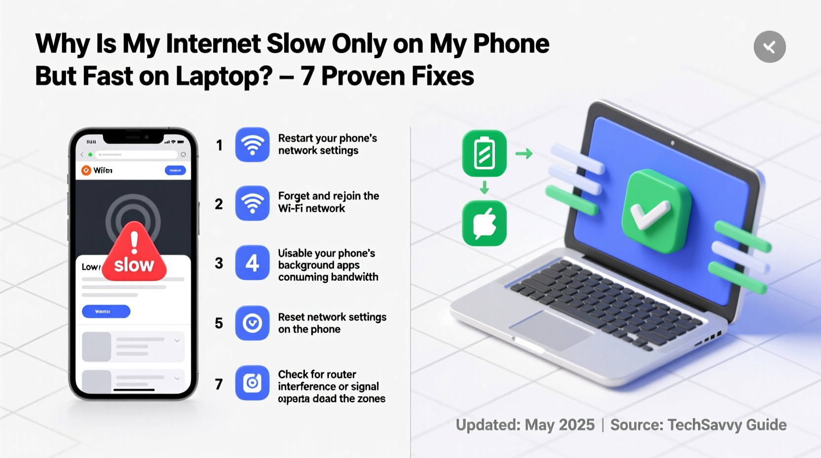 why is my internet slow only on my phone but fast on laptop potential fixes