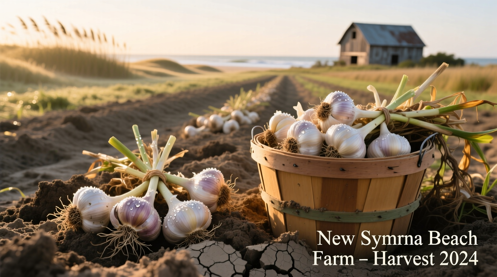 Freshly harvested garlic bulbs at New Smyrna Beach farm